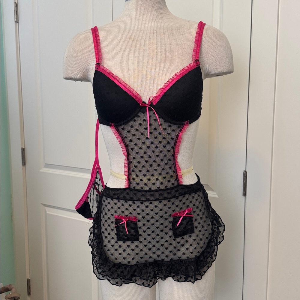 Rampage Black and Pink Lace Lingerie Medium